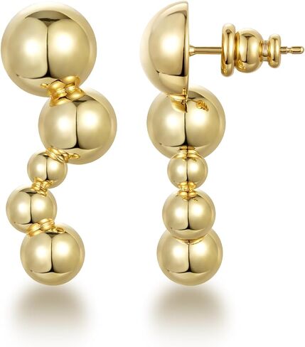 KissYan Gold Dangle Earrings, 14k Gold Paper Clip Chain Ball Drop Earrings Long Beaded Earrings for Women Sterling Silver Post Dainty Jewelry Gifts in Saudi Arabia
