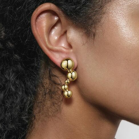 KissYan Gold Dangle Earrings, 14k Gold Paper Clip Chain Ball Drop Earrings Long Beaded Earrings for Women Sterling Silver Post Dainty Jewelry Gifts in Saudi Arabia