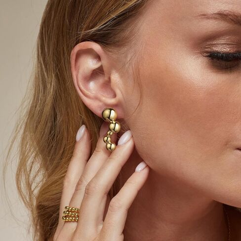 KissYan Gold Dangle Earrings, 14k Gold Paper Clip Chain Ball Drop Earrings Long Beaded Earrings for Women Sterling Silver Post Dainty Jewelry Gifts in Saudi Arabia