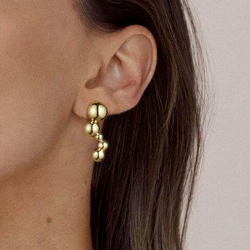 KissYan Gold Dangle Earrings, 14k Gold Paper Clip Chain Ball Drop Earrings Long Beaded Earrings for Women Sterling Silver Post Dainty Jewelry Gifts in Saudi Arabia
