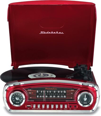 قرص دوار للتحكم في درجة الصوت بثلاث سرعات من Studebaker مع جهاز استقبال بلوتوث AM/FM وراديو ستيريو/فتحة USB لتشغيل MP3/سماعة الرأس ومقابس Aux (أسود) in Kuwait