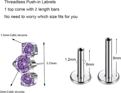 16G Flat back Earring Stud ASTM F136 Titanium 6mm 8mm Push In Fit Threadless Dainty Cartilage Piercing Jewelry for Women for Tragus Helix Rook Conch Lobe Lip in Saudi Arabia