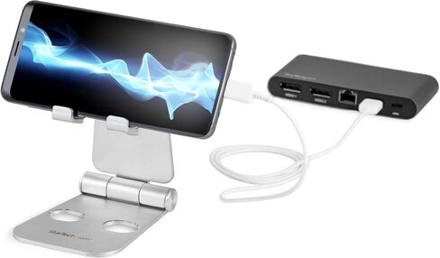 StarTech.com Phone and Tablet Stand - Foldable Universal Mobile Device Holder for Smartphones & Tablets Adjustable Multi-Angle Ergonomic Cell Phone Stand for Desk Portable, 4in to 13in (USPTLSTND) in Saudi Arabia