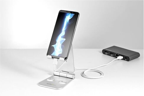 StarTech.com Phone and Tablet Stand - Foldable Universal Mobile Device Holder for Smartphones & Tablets Adjustable Multi-Angle Ergonomic Cell Phone Stand for Desk Portable, 4in to 13in (USPTLSTND) in Saudi Arabia