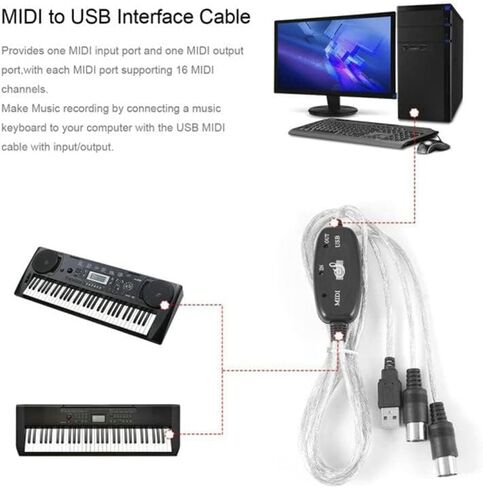 USB MIDI Cable Adapter, B60 Midi USB Cable Interface Converter 5-Pole in Out Midi to USB Adapter 2m in Saudi Arabia