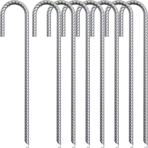 J Hook Rebar Stakes 12 بوصة (12 حزمة) - مرساة أرضية من حديد التسليح - مرساة أرضية ذات جودة احترافية شديدة التحمل لسياج Chainlink، والشبكات الرياضية، والتخييم، والترامبولين، وأنابيب الري والحديقة in Kuwait