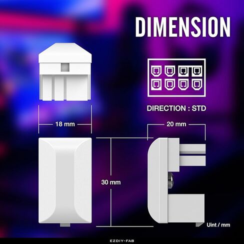 EZDIY-FAB GPU VGA PCIe 8 Pin U Turn 180 درجة زاوية موصل لوحة محول الطاقة لبطاقة رسومات سطح المكتب - النوع العكسي 3 عبوات بيضاء in Kuwait