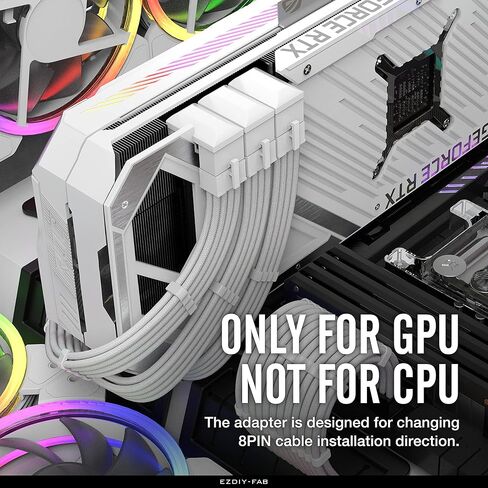 EZDIY-FAB GPU VGA PCIe 8 Pin U Turn 180 درجة زاوية موصل لوحة محول الطاقة لبطاقة رسومات سطح المكتب - النوع العكسي 3 عبوات بيضاء in Kuwait