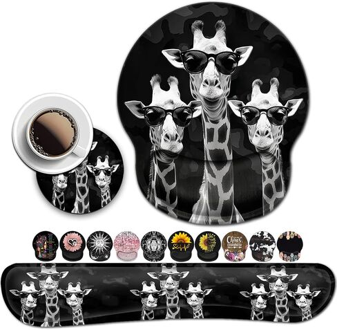Ergonomic Wrist Protection Mouse Pad Wrist Guard and Keyboard Wrist Rest, Non-Slip Rubber Base Mouse Pad Sunflower and ECG Stethoscope Pattern, Personalized Fashionable Black Office Accessories in Saudi Arabia