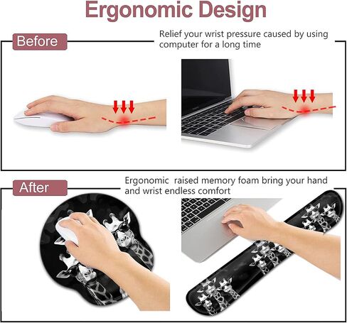 Ergonomic Wrist Protection Mouse Pad Wrist Guard and Keyboard Wrist Rest, Non-Slip Rubber Base Mouse Pad Sunflower and ECG Stethoscope Pattern, Personalized Fashionable Black Office Accessories in Saudi Arabia