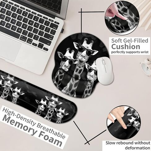 Ergonomic Wrist Protection Mouse Pad Wrist Guard and Keyboard Wrist Rest, Non-Slip Rubber Base Mouse Pad Sunflower and ECG Stethoscope Pattern, Personalized Fashionable Black Office Accessories in Saudi Arabia