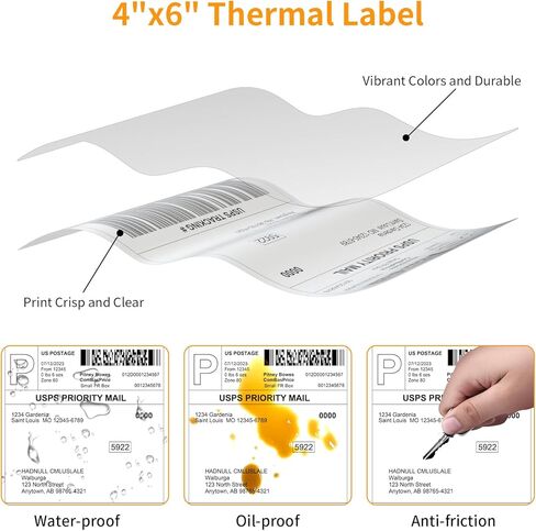100 Sheets Fanfold Thermal Labels, 4" x 6" Direct Thermal Labels Use for Shipping, Mailing, Postage, Address Labels, Thermal Label Stickers Compatible with Most Direct Thermal Printers in Kuwait