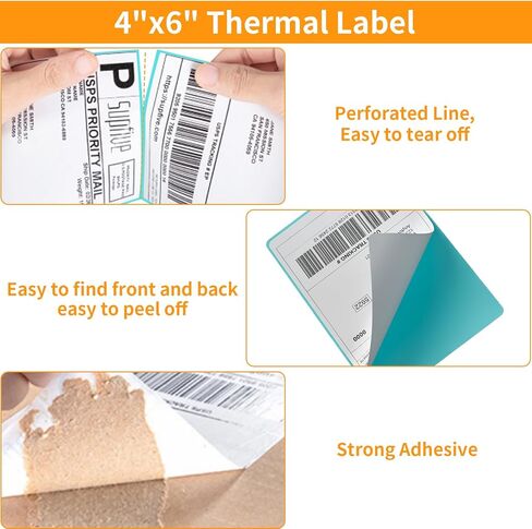 100 Sheets Fanfold Thermal Labels, 4" x 6" Direct Thermal Labels Use for Shipping, Mailing, Postage, Address Labels, Thermal Label Stickers Compatible with Most Direct Thermal Printers in Kuwait