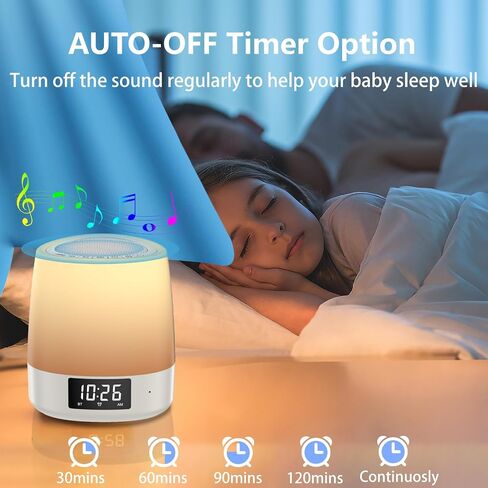White Noise Sound Machine with 34 Sleep Sounds 8 Colors Night Light, Battery Powered Integrated Alarm Clock Bluetooth Function Sleep Timer, White Noise Machine for Sleeping Adults Baby White in Saudi Arabia