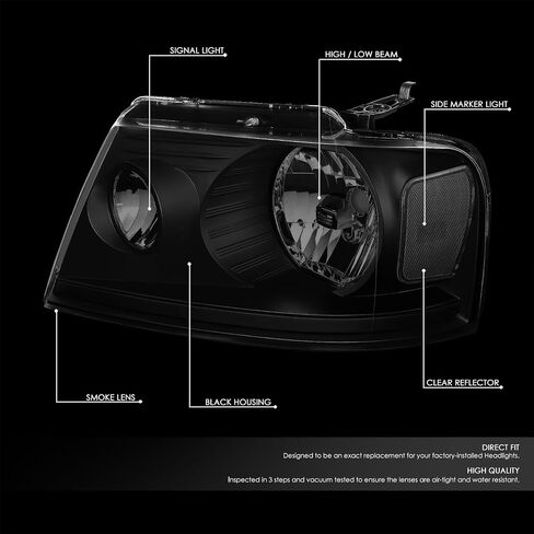DNA MOTORING Pair OE Style Headlights Compatible with 04-08 F150 / 2006 Mark LT, Black Housing/Smoked Lens/Clear Reflector, HL-OH-F15004-BK-SM-CL1 in Saudi Arabia