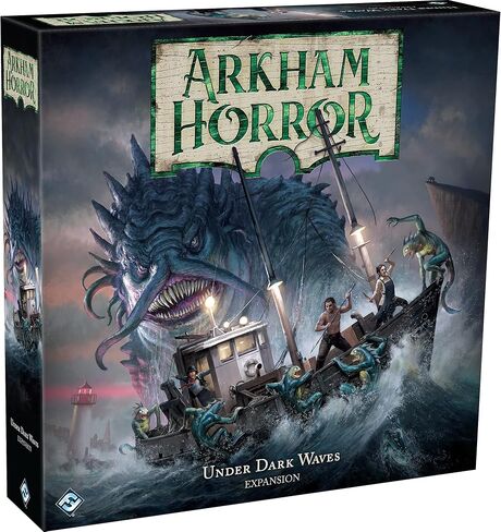 Arkham Horror Under Dark Waves Board Game Expansion - New Locations, Investigators, and Terror! Cooperative Mystery Game, Ages 14+, 1-6 Players, 2-3 Hour Playtime, Made by Fantasy Flight Games in Saudi Arabia