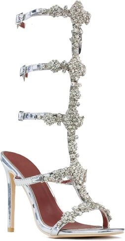 ROOM OF FASHION Women's Crystal Jeweled Strappy Gladiator Stiletto Heel Dress Sandals in Saudi Arabia