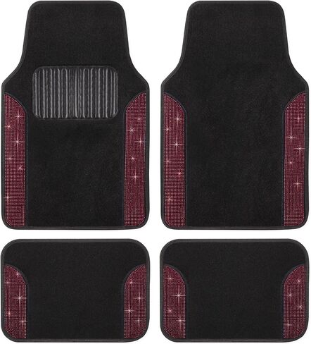 Diamond Bling Car Mats 4-Piece Set, Shiny Rhinestone Crystal Carpet Car Floor Mats, Two-Tone Floor Mats for Cars, Cute Automotive Floor Mats for Women (Black) in Saudi Arabia