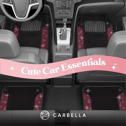 Diamond Bling Car Mats 4-Piece Set, Shiny Rhinestone Crystal Carpet Car Floor Mats, Two-Tone Floor Mats for Cars, Cute Automotive Floor Mats for Women (Black) in Saudi Arabia