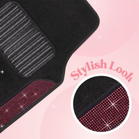 Diamond Bling Car Mats 4-Piece Set, Shiny Rhinestone Crystal Carpet Car Floor Mats, Two-Tone Floor Mats for Cars, Cute Automotive Floor Mats for Women (Black) in Saudi Arabia