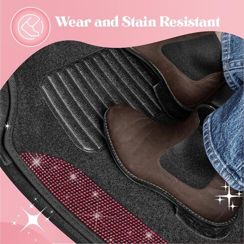Diamond Bling Car Mats 4-Piece Set, Shiny Rhinestone Crystal Carpet Car Floor Mats, Two-Tone Floor Mats for Cars, Cute Automotive Floor Mats for Women (Black) in Saudi Arabia