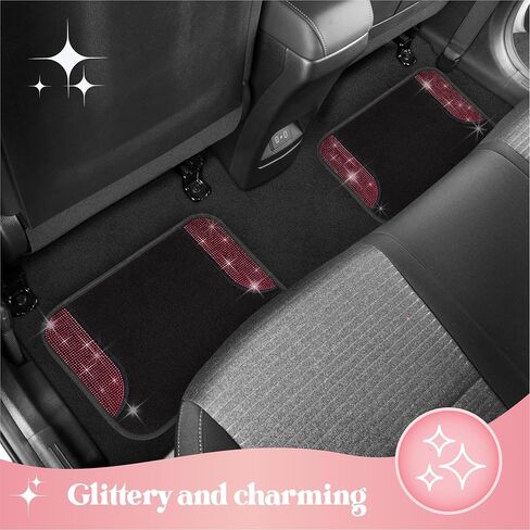 Diamond Bling Car Mats 4-Piece Set, Shiny Rhinestone Crystal Carpet Car Floor Mats, Two-Tone Floor Mats for Cars, Cute Automotive Floor Mats for Women (Black) in Saudi Arabia