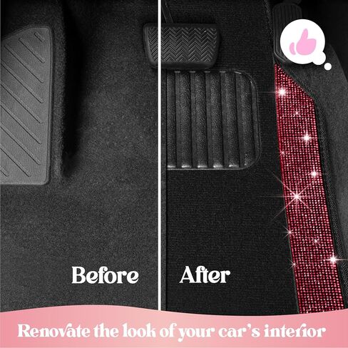 Diamond Bling Car Mats 4-Piece Set, Shiny Rhinestone Crystal Carpet Car Floor Mats, Two-Tone Floor Mats for Cars, Cute Automotive Floor Mats for Women (Black) in Saudi Arabia