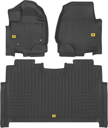 سجادات أرضية Cat® لسيارة Ford F-150 SuperCrew Cab موديل 2015-2024، أمامي وخلفي، حماية من جميع الأحوال الجوية، بطانات أرضية تناسب محيط ثلاثي الأبعاد، أسود، (CAMT-3103) in Saudi Arabia