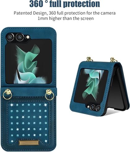 حافظة CCSmall لهاتف Samsung Galaxy Z Flip5 Crossbody للنساء، حافظة هاتف من جلد البولي يوريثان اللامع اللامع مع غطاء حامل بطاقات RFID لهاتف Samsung Galaxy Z Flip 5 SZ أسود in Kuwait