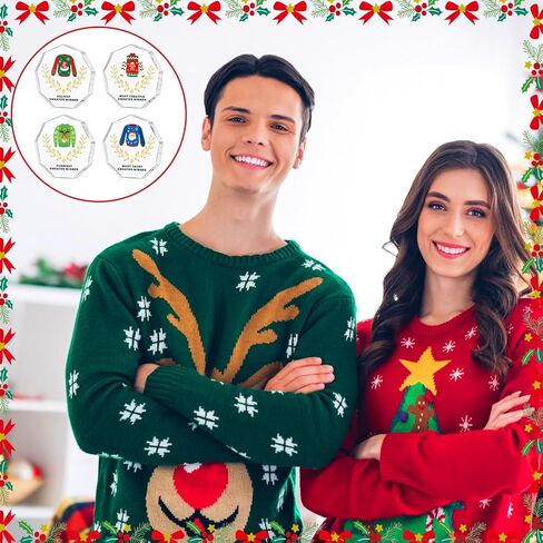 Soaoo 4 قطع أكريليك سترة عيد الميلاد القبيحة الكأس 4.7 بوصة سترة عيد الميلاد المضحكة جائزة جائزة مسابقة سترة قبيحة للبالغين والنساء عناصر لوازم عيد الميلاد، 4 أنماط in Saudi Arabia