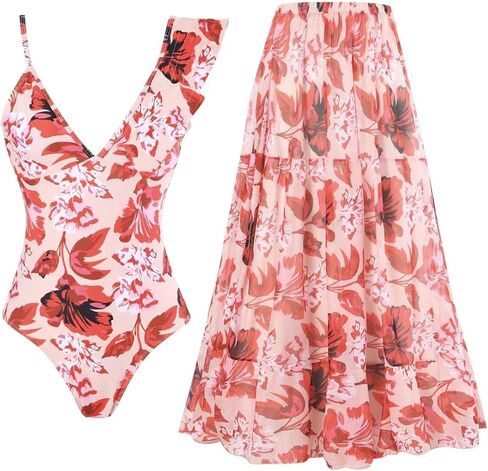 IBAKOM One Piece Swimsuit with Cover Ups Women Push Up Two Pieces Bathing Suit Sexy Bikini Set Wrap Skirt Swimwear Sarong in Saudi Arabia