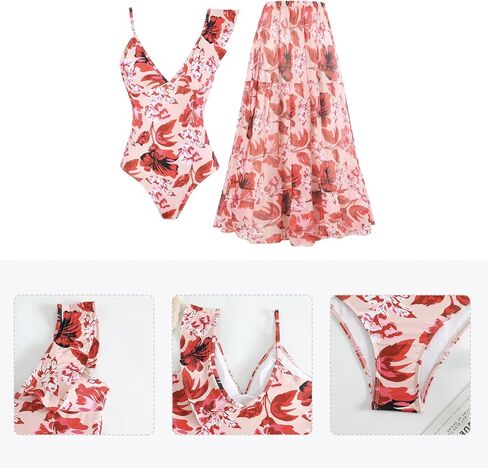 IBAKOM One Piece Swimsuit with Cover Ups Women Push Up Two Pieces Bathing Suit Sexy Bikini Set Wrap Skirt Swimwear Sarong in Saudi Arabia