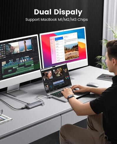 محطة إرساء ORICO ثلاثية العرض DisplayLink لأجهزة الكمبيوتر المحمولة MacBook M1/M2/M3 وأجهزة الكمبيوتر المحمولة التي تعمل بنظام Windows، 2 HDMI 2K@60 هرتز، VGA 1080P@60 هرتز، محول USB-C 5V 3A، 3 USB-A، إيثرنت، SD/TF، ​​صوت in Saudi Arabia