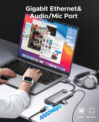 محطة إرساء ORICO ثلاثية العرض DisplayLink لأجهزة الكمبيوتر المحمولة MacBook M1/M2/M3 وأجهزة الكمبيوتر المحمولة التي تعمل بنظام Windows، 2 HDMI 2K@60 هرتز، VGA 1080P@60 هرتز، محول USB-C 5V 3A، 3 USB-A، إيثرنت، SD/TF، ​​صوت in Saudi Arabia