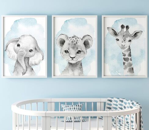 Safari Animals Baby Girl or Boy Nursery Set of 3 Unframed Wall Art Prints, Full Body Baby Animals in Color, Child Bedroom Nursery Decor Posters, Elephant Lion Giraffe (11x14) in Saudi Arabia