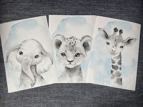 Safari Animals Baby Girl or Boy Nursery Set of 3 Unframed Wall Art Prints, Full Body Baby Animals in Color, Child Bedroom Nursery Decor Posters, Elephant Lion Giraffe (11x14) in Saudi Arabia