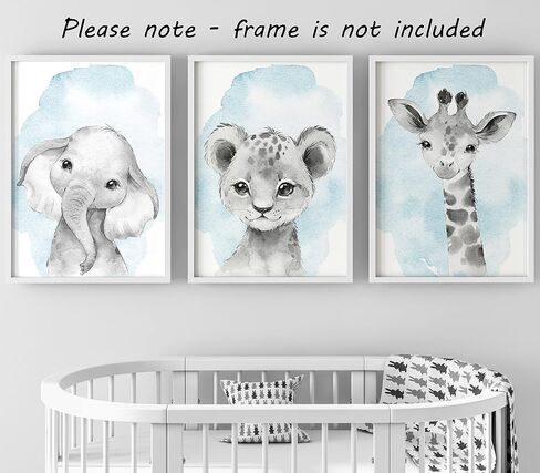 Safari Animals Baby Girl or Boy Nursery Set of 3 Unframed Wall Art Prints, Full Body Baby Animals in Color, Child Bedroom Nursery Decor Posters, Elephant Lion Giraffe (11x14) in Saudi Arabia
