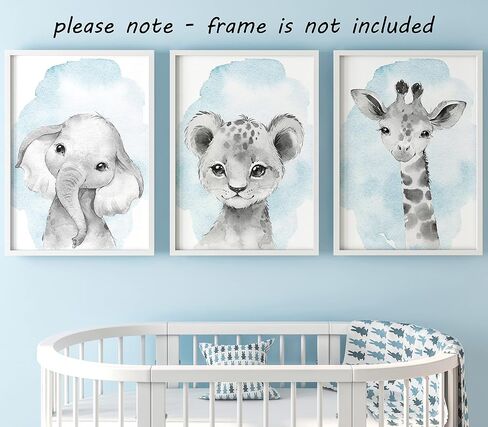 Safari Animals Baby Girl or Boy Nursery Set of 3 Unframed Wall Art Prints, Full Body Baby Animals in Color, Child Bedroom Nursery Decor Posters, Elephant Lion Giraffe (11x14) in Saudi Arabia