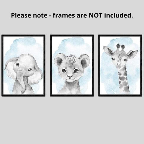 Safari Animals Baby Girl or Boy Nursery Set of 3 Unframed Wall Art Prints, Full Body Baby Animals in Color, Child Bedroom Nursery Decor Posters, Elephant Lion Giraffe (11x14) in Saudi Arabia