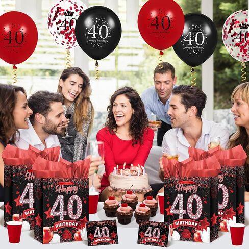 حقيبة هدايا عيد الميلاد السادس عشر باللون الأحمر والأسود مع بطاقة تهنئة عيد ميلاد سعيد السادس عشر وورق مناديل للفتيات والأولاد حقيبة تغليف هدايا عيد الميلاد السادس عشر باللون الأحمر مع مقابض لمستلزمات زينة حفلات عيد الميلاد السادس عشر باللون الأحمر in Saudi Arabia