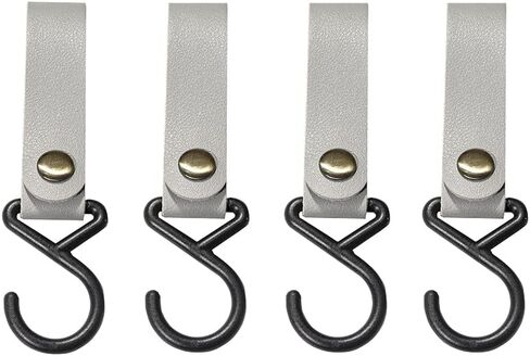 Multipurpose Leather S Hooks for Hanging - Kitchen Organization, Utensils Hanger, Camping Gear Organizer - Pack of 4, Sturdy and Compact, Grey in Saudi Arabia