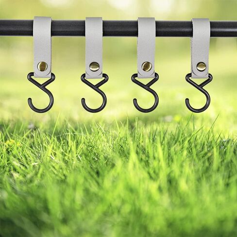 Multipurpose Leather S Hooks for Hanging - Kitchen Organization, Utensils Hanger, Camping Gear Organizer - Pack of 4, Sturdy and Compact, Grey in Saudi Arabia