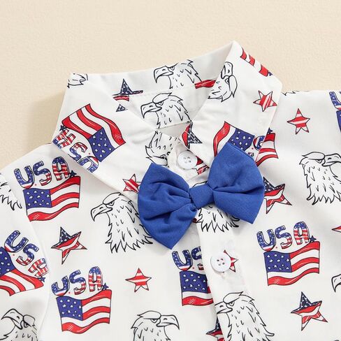 Toddler Boys 4th of July Outfit Short Sleeve Lapel Star Stripe Print Button Shirt Shorts Sets Summer Gentleman Suit in Kuwait