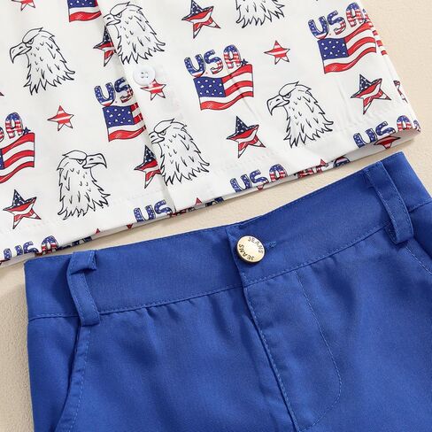 Toddler Boys 4th of July Outfit Short Sleeve Lapel Star Stripe Print Button Shirt Shorts Sets Summer Gentleman Suit in Kuwait