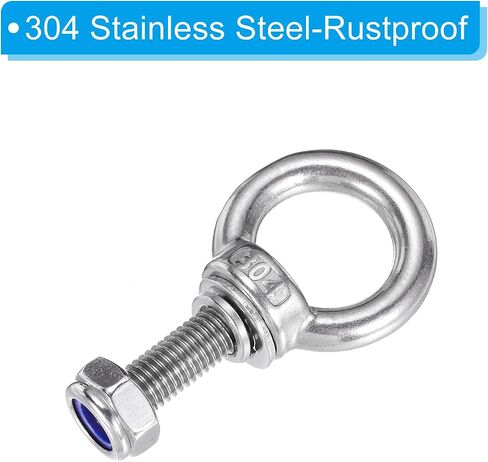 PATIKIL M8 x 13mm Lifting Shoulder Eye Bolt, 6Pcs 304 Stainless Steel Lifting Ring Threaded Eyebolt with Nuts Washers for Hanging Hammocks Articles in Saudi Arabia