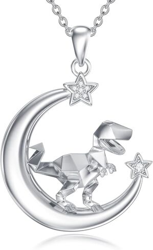 TOUPOP ديناصور قلادة للنساء 925 فضة اوريغامي ديناصور قلادة على شكل قمر قلادة مجوهرات بأشكال حيوانات هدايا للنساء in Kuwait
