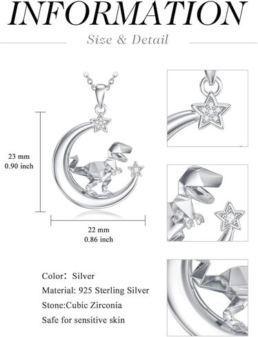 TOUPOP ديناصور قلادة للنساء 925 فضة اوريغامي ديناصور قلادة على شكل قمر قلادة مجوهرات بأشكال حيوانات هدايا للنساء in Kuwait