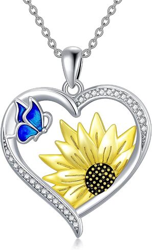 Sunflower Teardrop Necklace with Blue Butterfly Sterling Silver Sunflower Necklace for Women Teen Girls in Saudi Arabia