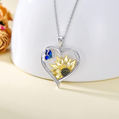 Sunflower Teardrop Necklace with Blue Butterfly Sterling Silver Sunflower Necklace for Women Teen Girls in Saudi Arabia