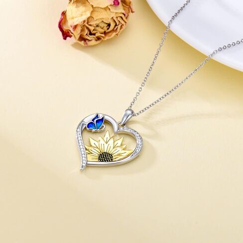 Sunflower Teardrop Necklace with Blue Butterfly Sterling Silver Sunflower Necklace for Women Teen Girls in Saudi Arabia